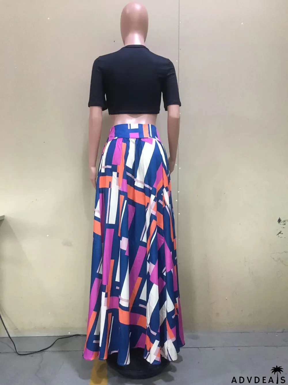 Summer Printed Top+Printed Swing Skirt Two-Piece Set