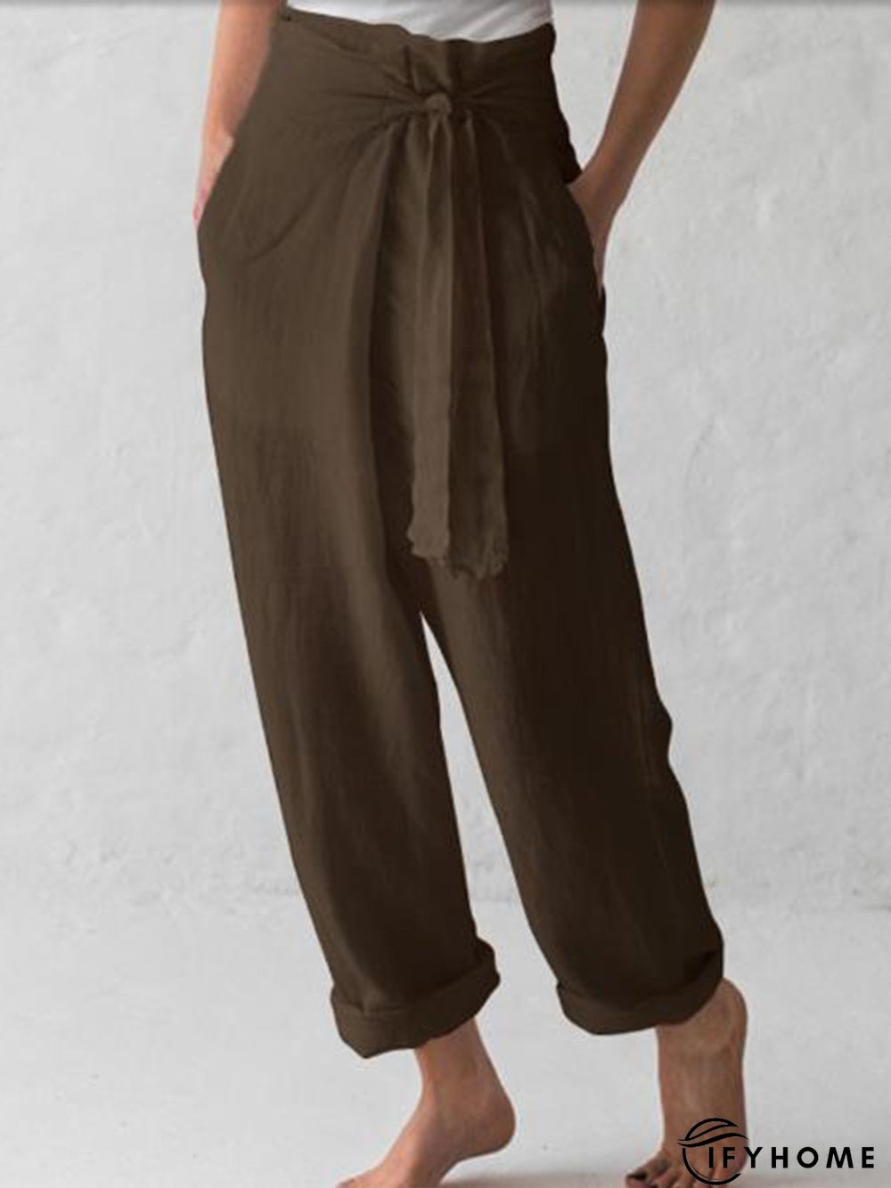 Women Belted High Waist Casual Wide Leg Harem Pants | IFYHOME