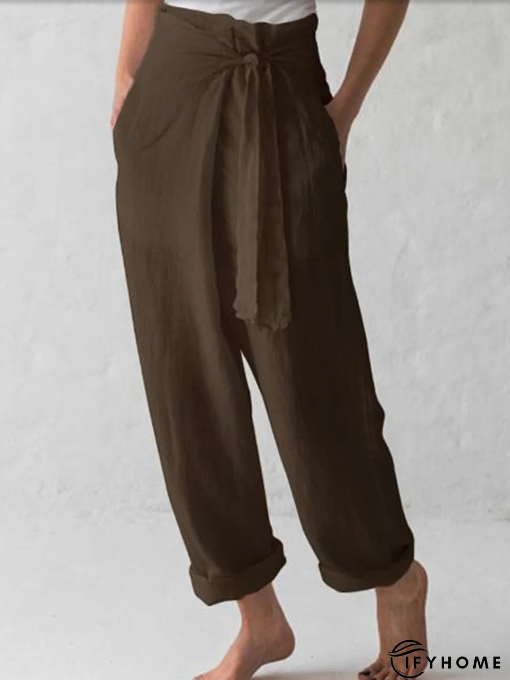 Women Belted High Waist Casual Wide Leg Harem Pants | IFYHOME