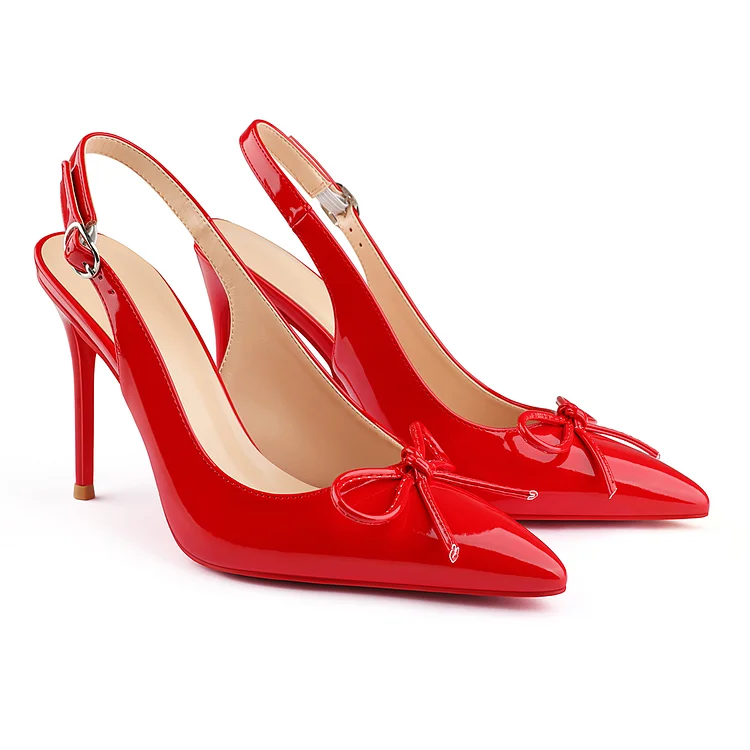 120mm/100mm Women's Sandals Bowknot Pointed Toe Slingback Red Bottom Heels VOCOSI VOCOSI