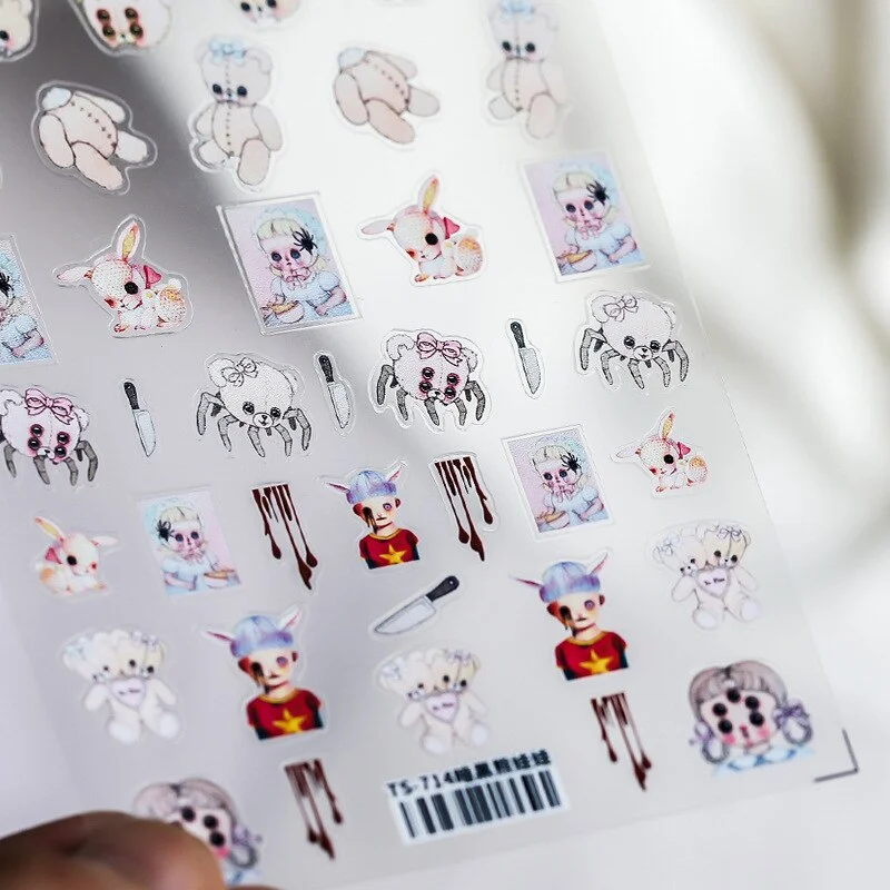 Churchf hop Style Grimace Black Style Stickers for Nails Butterfly Cartoon Animal Foil for Nails Sticker Art Decorations-Nail Inspo