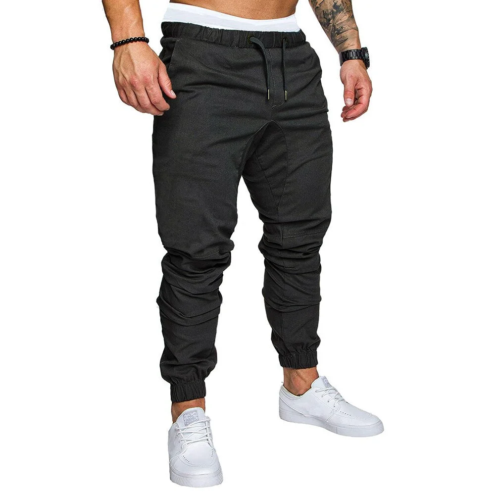 Fashion men's sweatpants joggers solid color casual lace-up elastic sports pants streetwear tracksuit men jogger Free shipping
