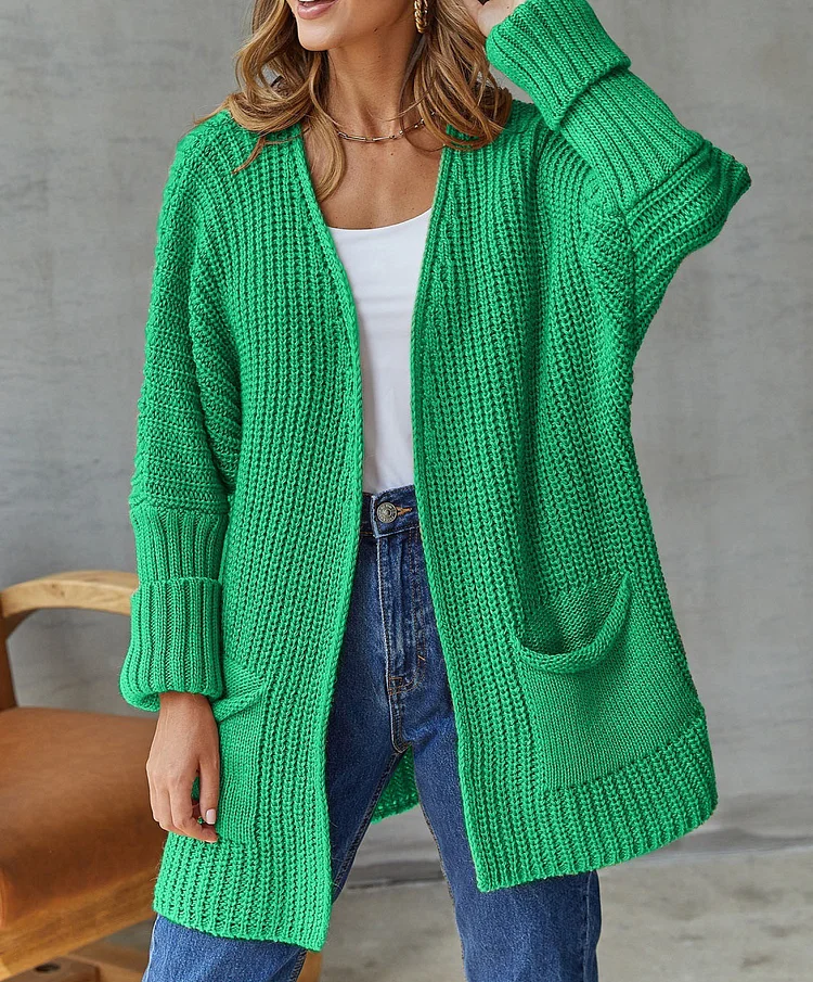 Solid Color Loose Knit Cardigan Sweater socialshop