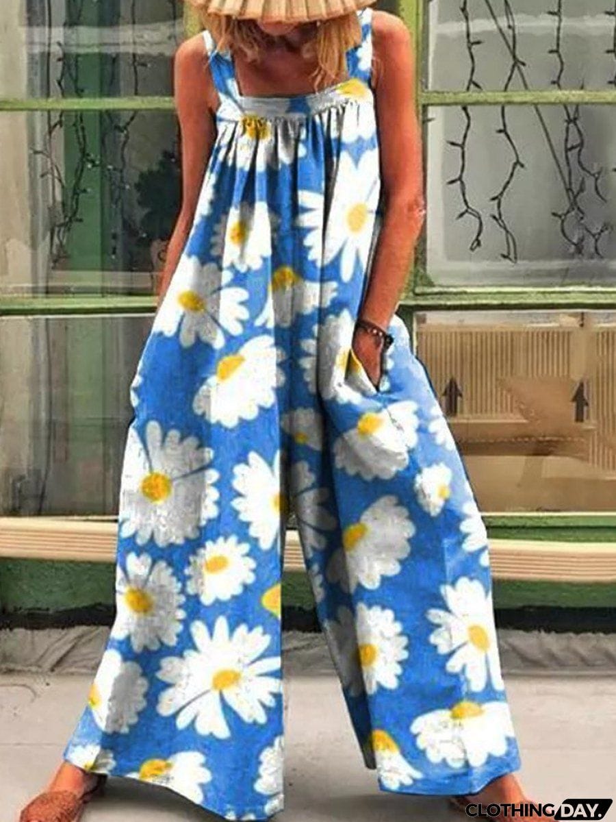 Loose Multicolor Sunny Flower Print Jumpsuit