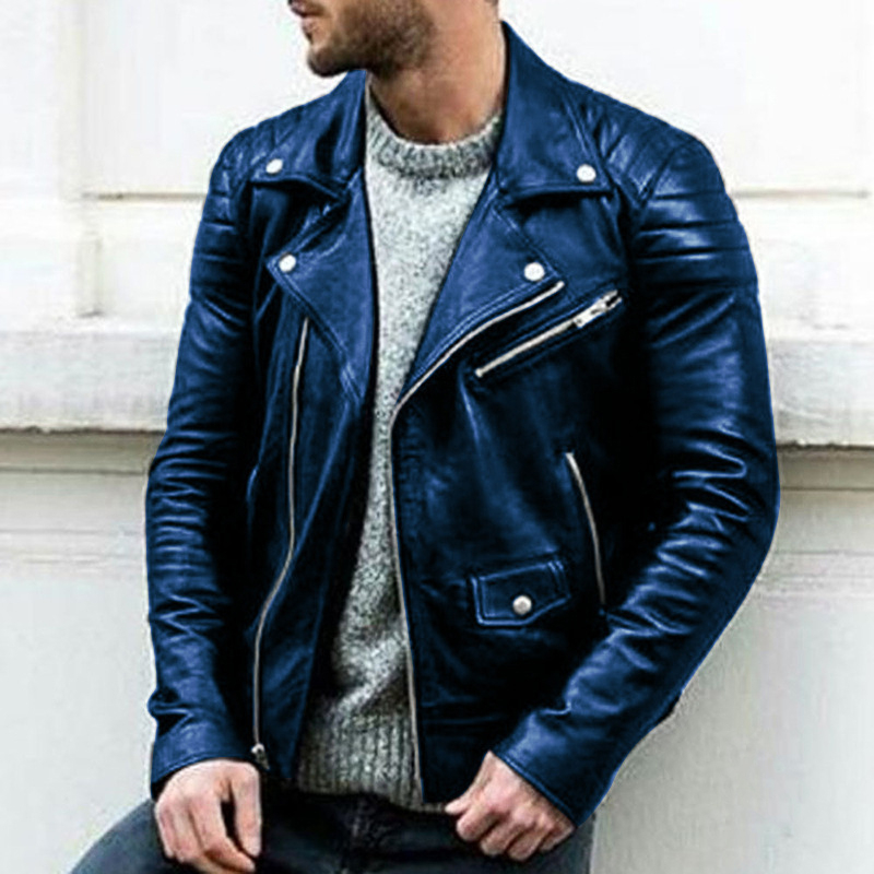 Men's Fashion Padded Windproof Motorcycle Lapel Zipper Leather Jacket