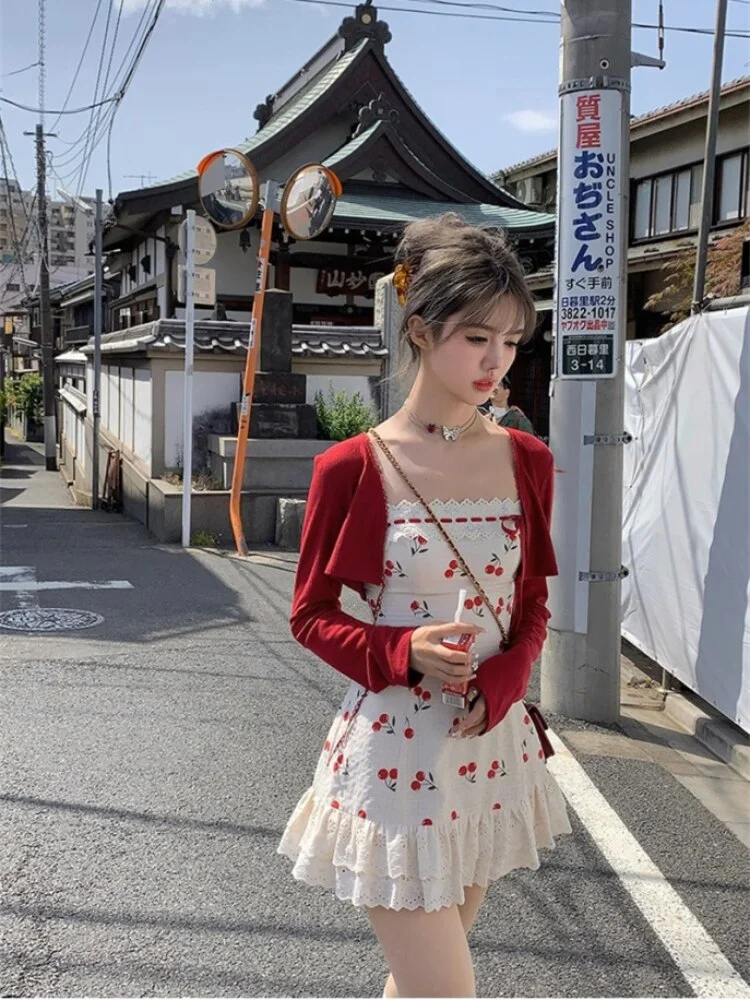 Lourdasprec  Y2K Women Korean Acubi Casual Groups Desire Gyaru Girls 2 Piece Set Suits Mini Long Sleeve Tops Sexy Dress Matching Sets Clothes