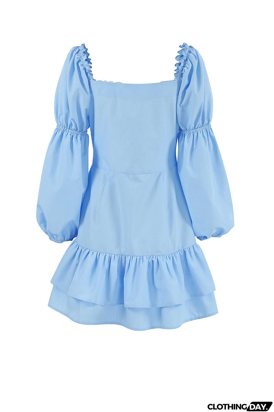 Puff Sleeve Single-breasted Ruffle Dress