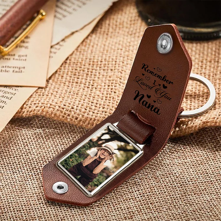 Personalized Photo Keychain Leather Keychain Gifts for Grandma - Remember I Loved You, Nana