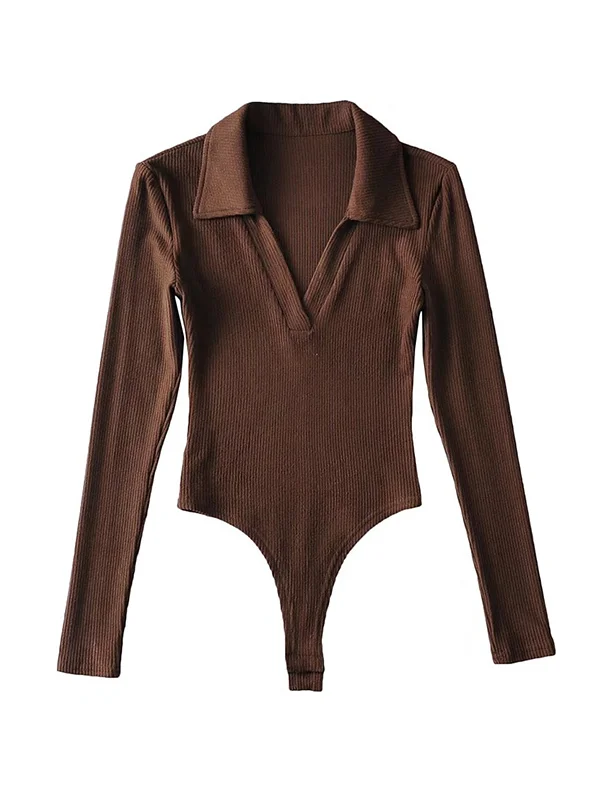6 Colors Stylish Pure Color Long Sleeves Knitting Bodysuits
