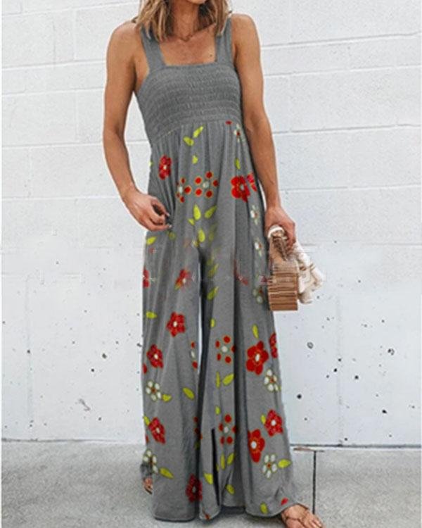 Women's Elastic Bust Wide Leg Floral Jumpsuit