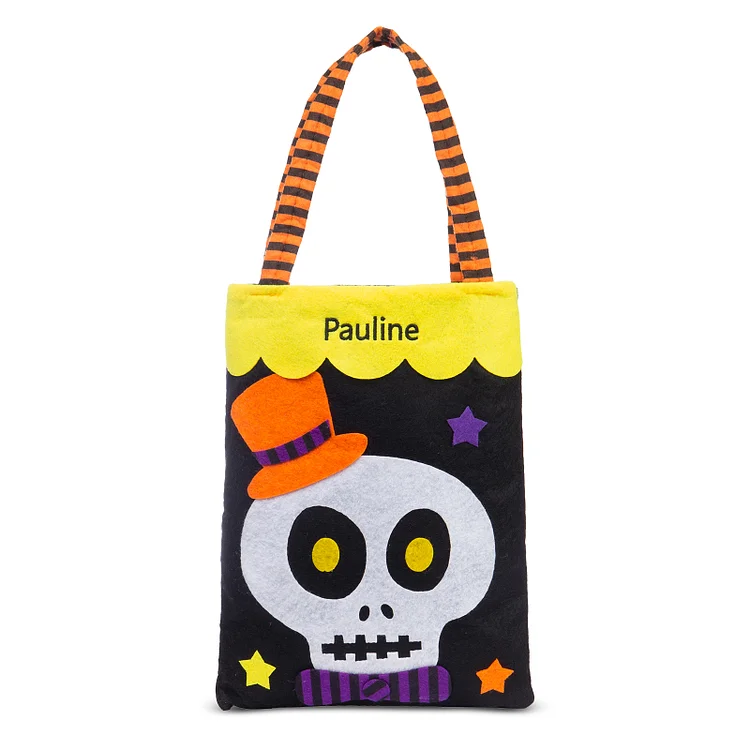 Skeleton Bag-Personalized 1 Name Halloween Tote Bags, Custom Kids Halloween Trick or Treat Candy Bags with Skeleton
