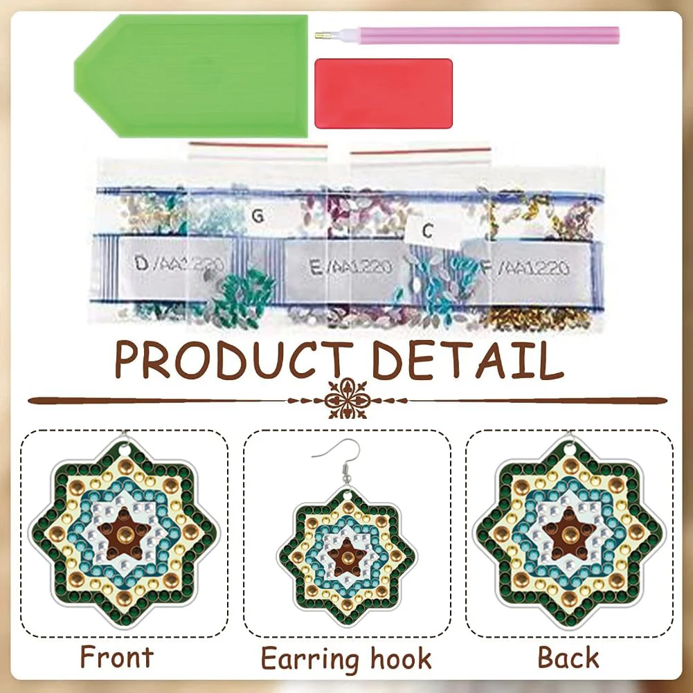 12 Pairs Pattern DIY Diamond Art Earrings Double Sided Diamond Painting Earrings