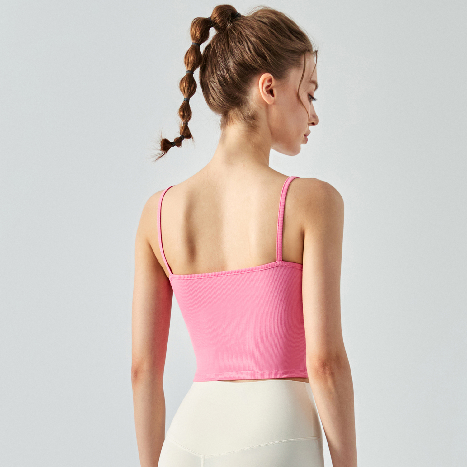 Hergymclothing Wild Rose Pink ladies fashion contrasting colors thin straps stretchable workout polyester spandex tank tops with built in pads for sale