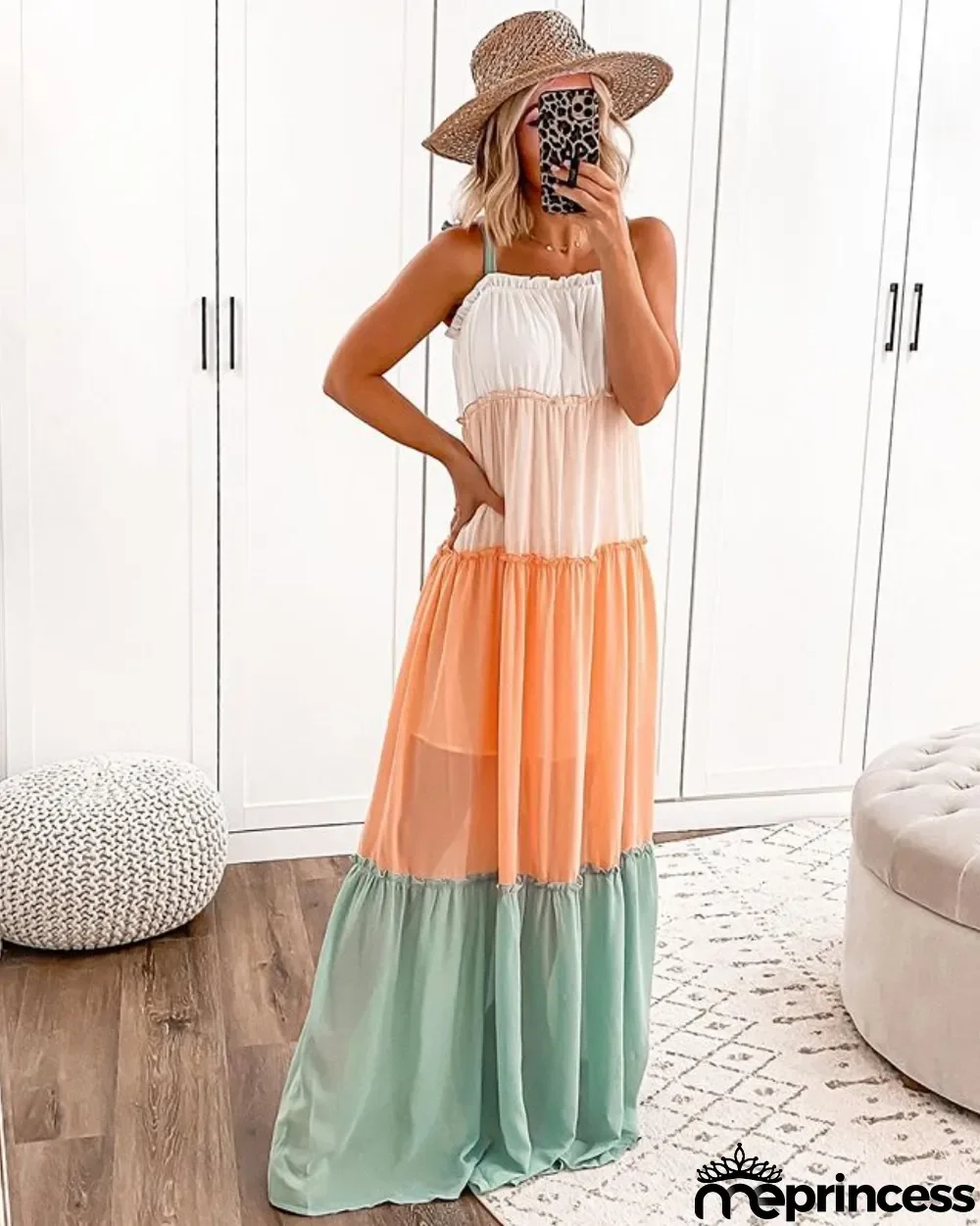 Summer Contrast Strap Long Holiday Dress