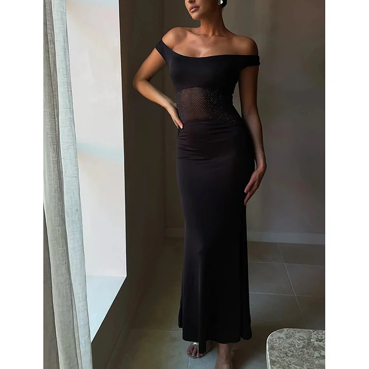 Sexy Rhinestone Hollow See-through Dress