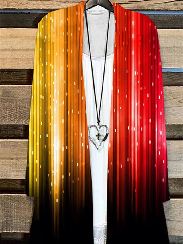 Women Long Sleeve Printed Gradient Casual Loose Simple Cardigan