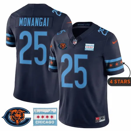 Men's Chicago Bears #25 Kyle Monangai Navy City Edition With Chicago Flag Vapor F.U.S.E. Untouchable Limited Jersey