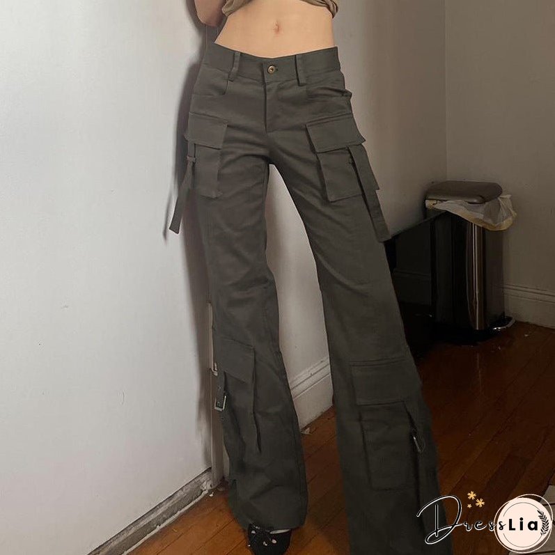 Style Side Large Pocket Ribbon Design Cargo Pants