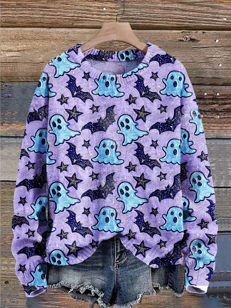 Ghost Autumn Season Halloween Art Print Knit Pullover Sweater