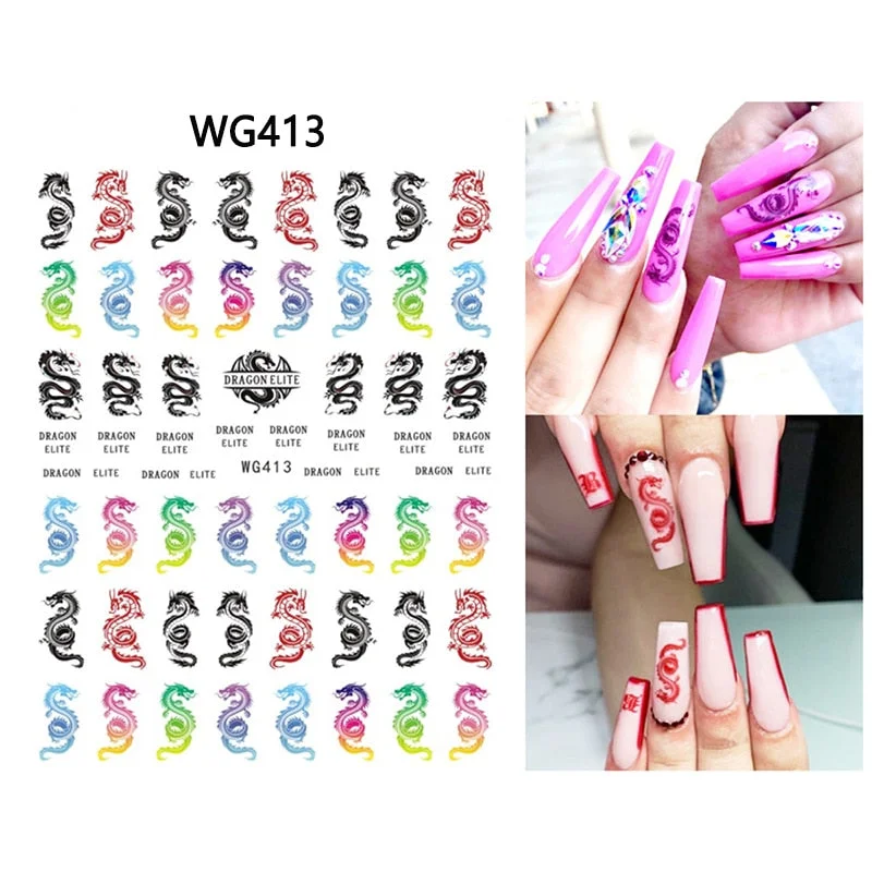 3D Chinese Red Black Dragon Manicure Decor Stickers Snake Nail Sticker DIY Self Adhesive Nail Decals Acrylic Nail Art Decoration-Nail Inspo