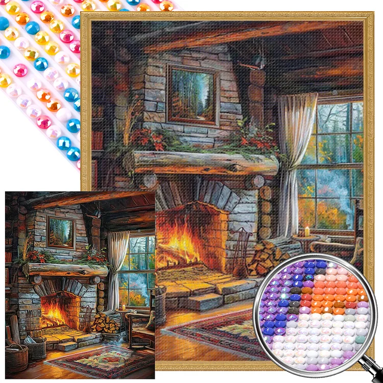 Fireplace - Full Round(Partial AB Drill) - Diamond Painting(45*55cm)