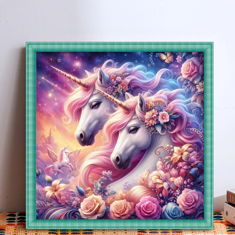 DIY Stamped Cross Stitch 18CT Full Embroidery 50*50cm - Rose Unicorn