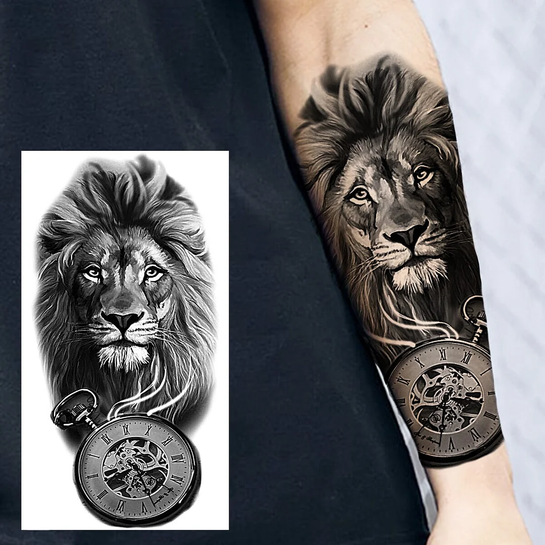 Sdrawing Praying Cross Temporary Tattoos For Men Adults Realistic Wolf Tiger Compass Skull Fake Tattoo Sticker Forearm Tatoos Arm