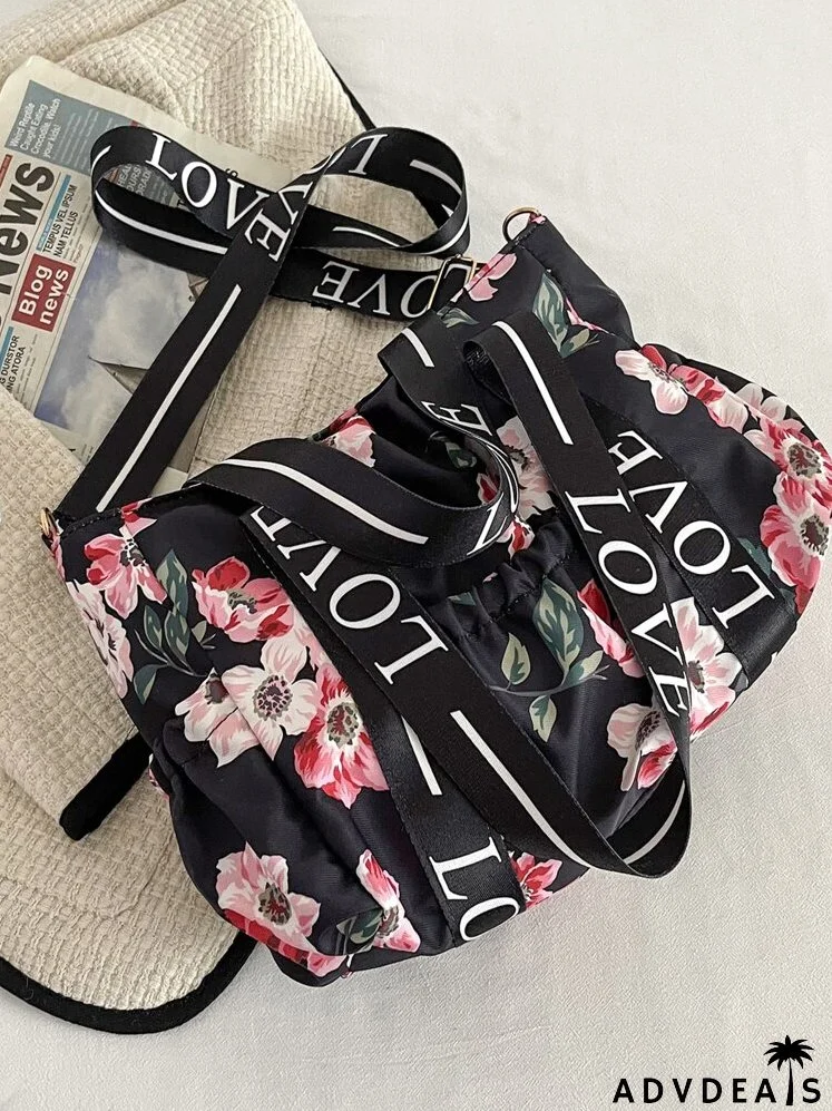 Floral Graphic Shoulder Tote Bag