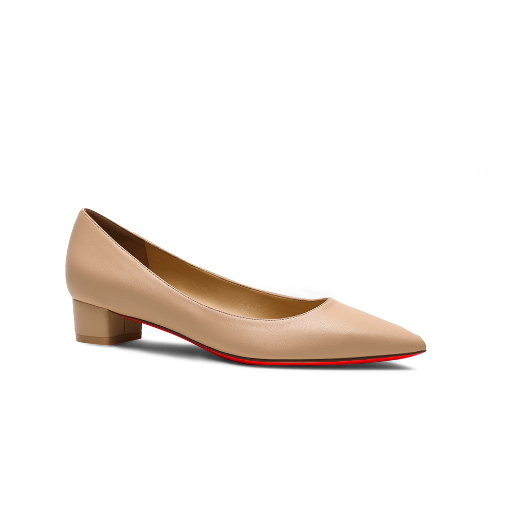 30mm Pointed Toe Red Bottom Kitten Chunky Heels Daily Matte Pumps Low Heels for Women-MERUMOTE