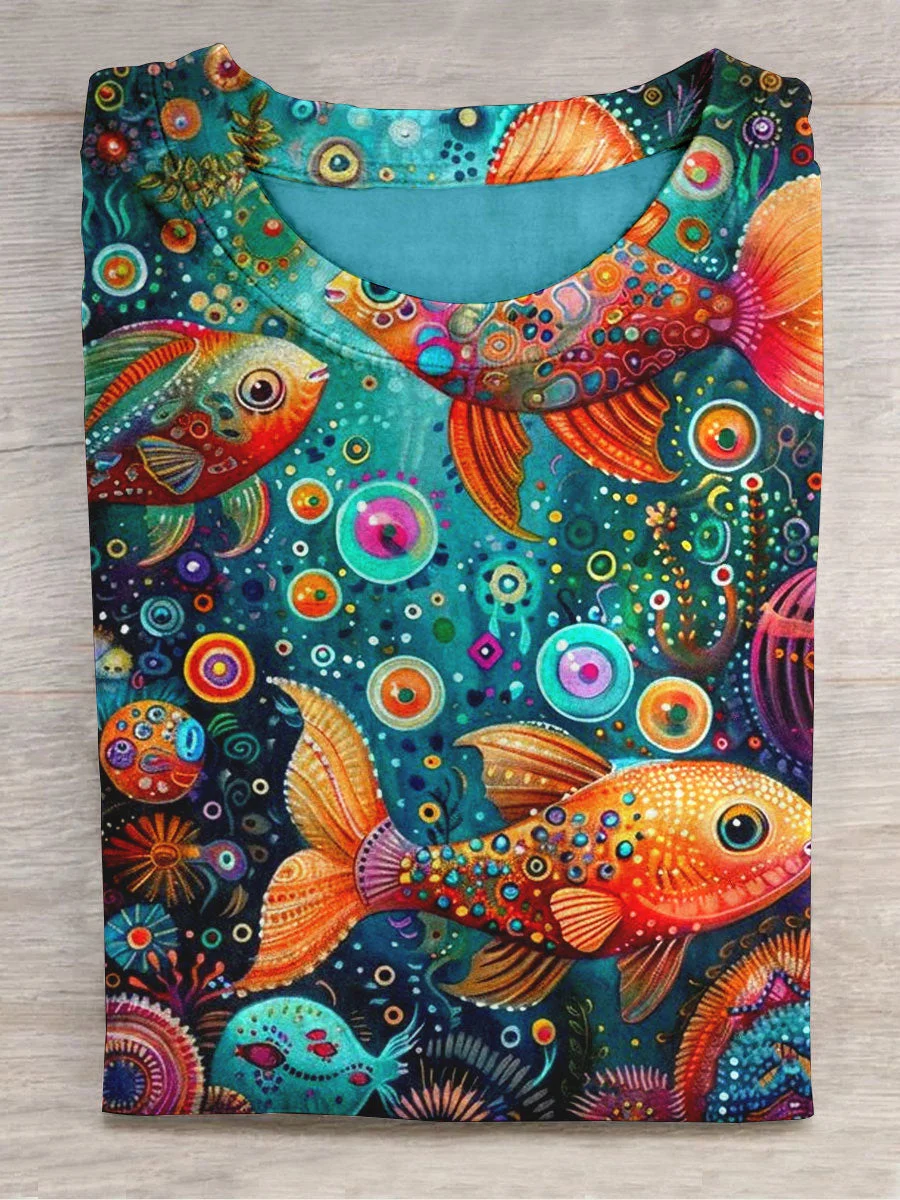 Unisex Colorful Goldfish Abstract Print Design T-Shirt