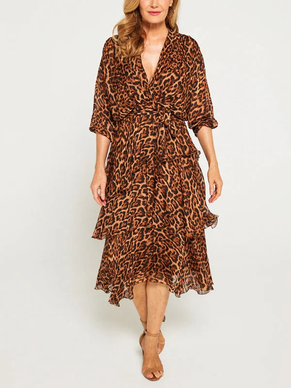 Leopard print chiffon print temperament ladies dress