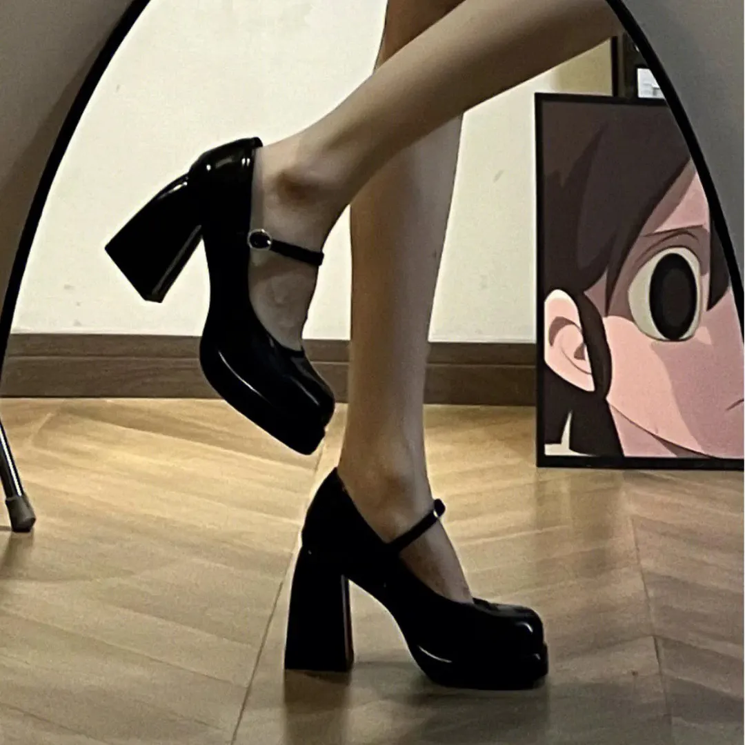 Breakj Breakj Head Mary Treasure Shoes Children Small High Heels Waterproof Wedding Shoes Bridesmaid Shoes Buckle With Thick Heel Single Shoes
