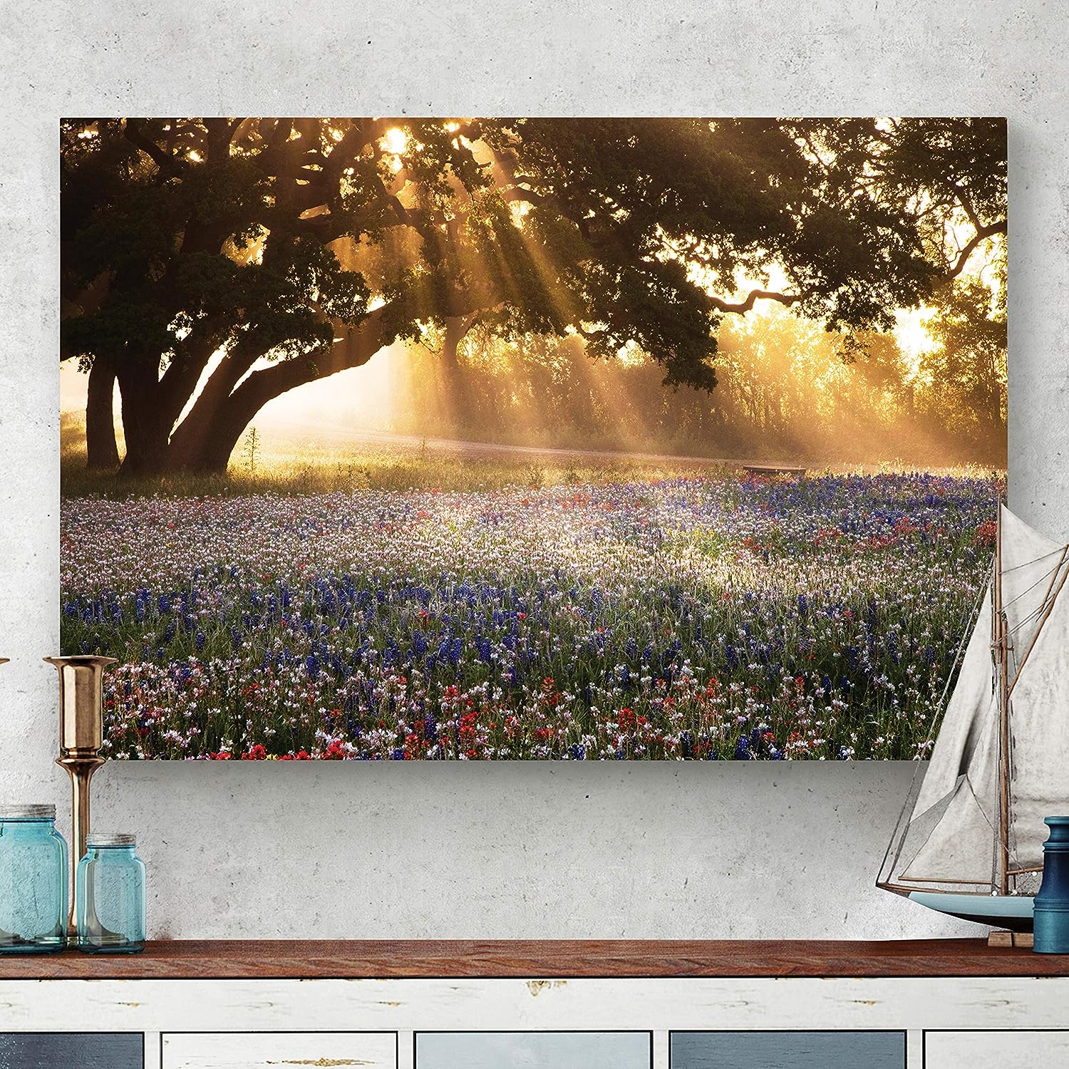 Renditions Gallery Canvas Nature Wall Art Home Paintings & Prints Morning Meadow Sunrise Modern Romantic Glam Botanical Artwork Decorations for Bedroom Office Kitchen - 24 inch x36 inch  LT39 24x36