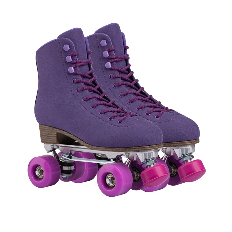 Purple Suede Leather Roller Skates