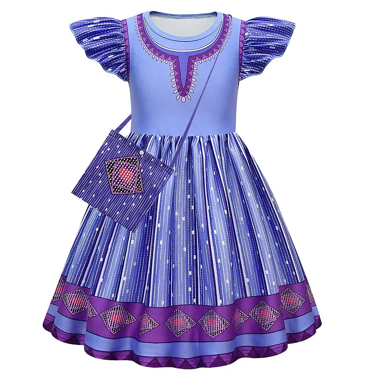 Kids Girls Wish 2023 Asha Purple Dress Outfits Cosplay Costume Halloween Carnival Suit