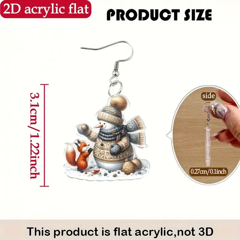 2d flat 1 pair womens cute snowman gingerbread for man earrings 2d flat Acrylicflat clip on stick on ear studs lightweight comfortable holiday casual attire christmas party accessories winter gift no batteries electronics snowflake heart patterns sensitive light beige safe easy application for sensitive light beige festive snowman gingerbread for man design year round wear perfect christmas gift for women seasonal fashion cartoon style 2