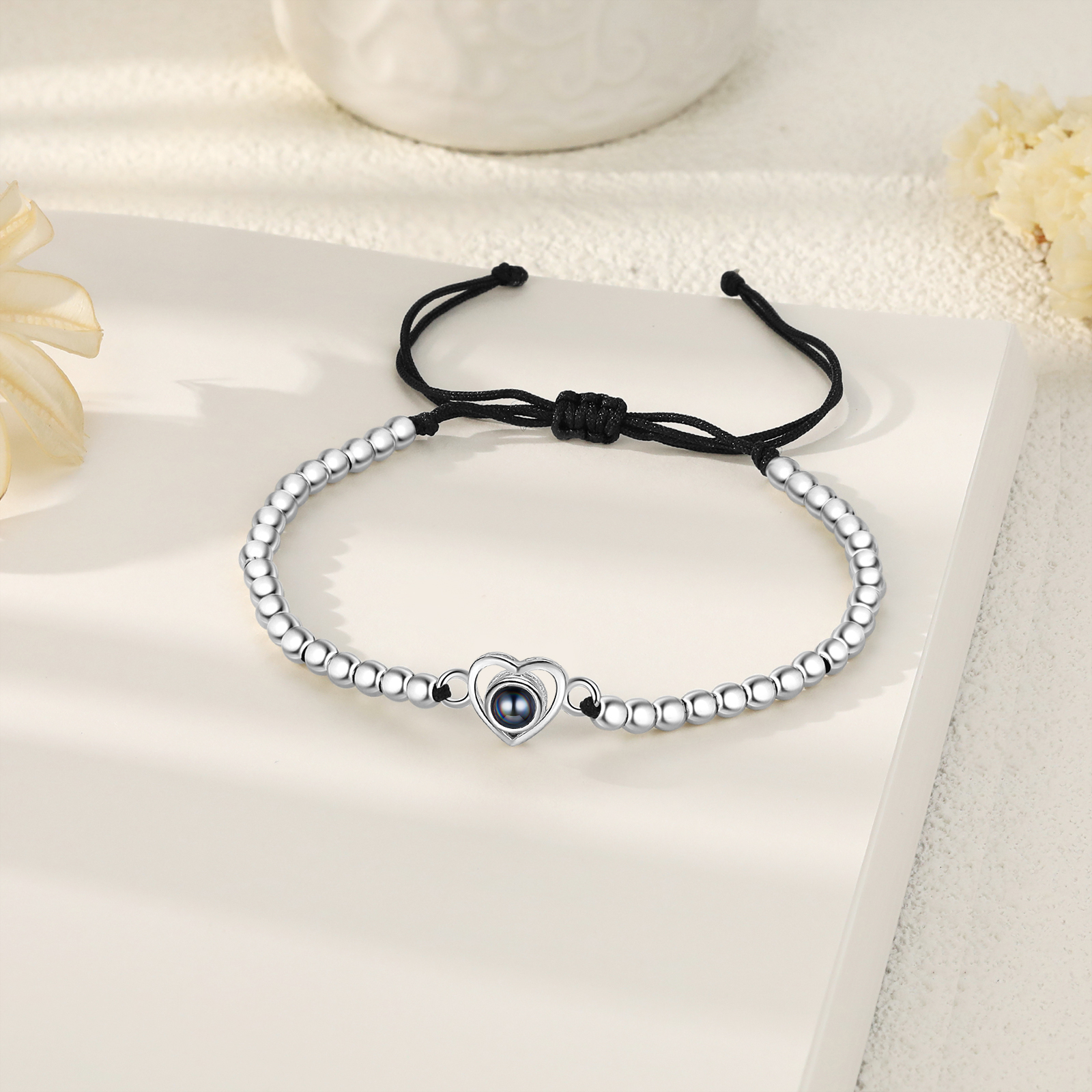 Personalised Heart Projection Bracelet Customised 1 Photo Adjustable Bracelet Beads Bracelet Special Gift For Her-Jessemade AU