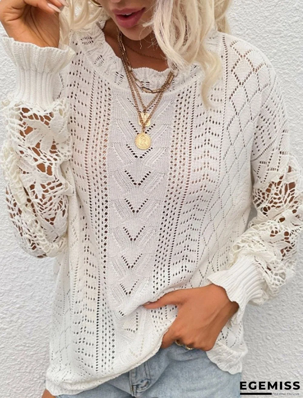 Fashion Solid Color All-match Lace Stitching Sweater | EGEMISS