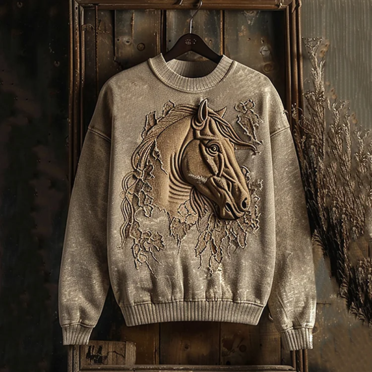 Comstylish Vintage Western Horse Print Casual Sweatshirt