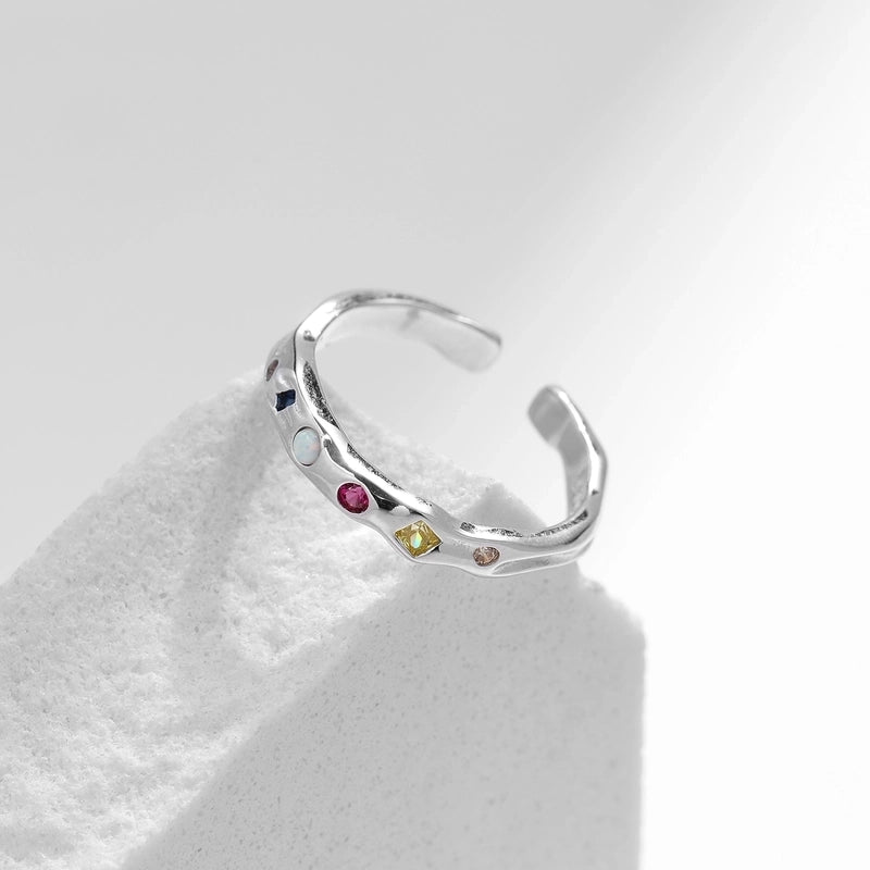 Rhodium Plated 925 Sterling Silver Zircon Geometric Open Rings