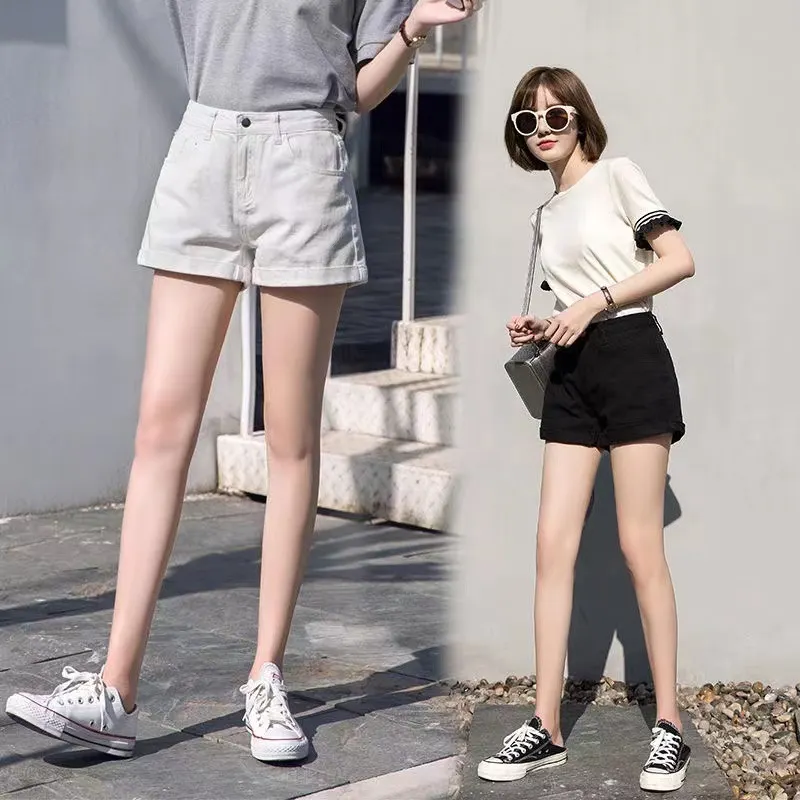 Brownm Brownm Waist Black Denim Shorts Female Summer Students Loose Thin A-Word Wide Leg Pants Hot Pants Korean Version Tide