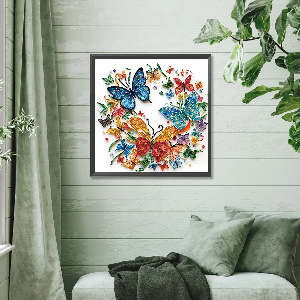 Diamond Painting - Partial Special Shaped Drill - Flower Butterfly(Canvas|30*30cm)