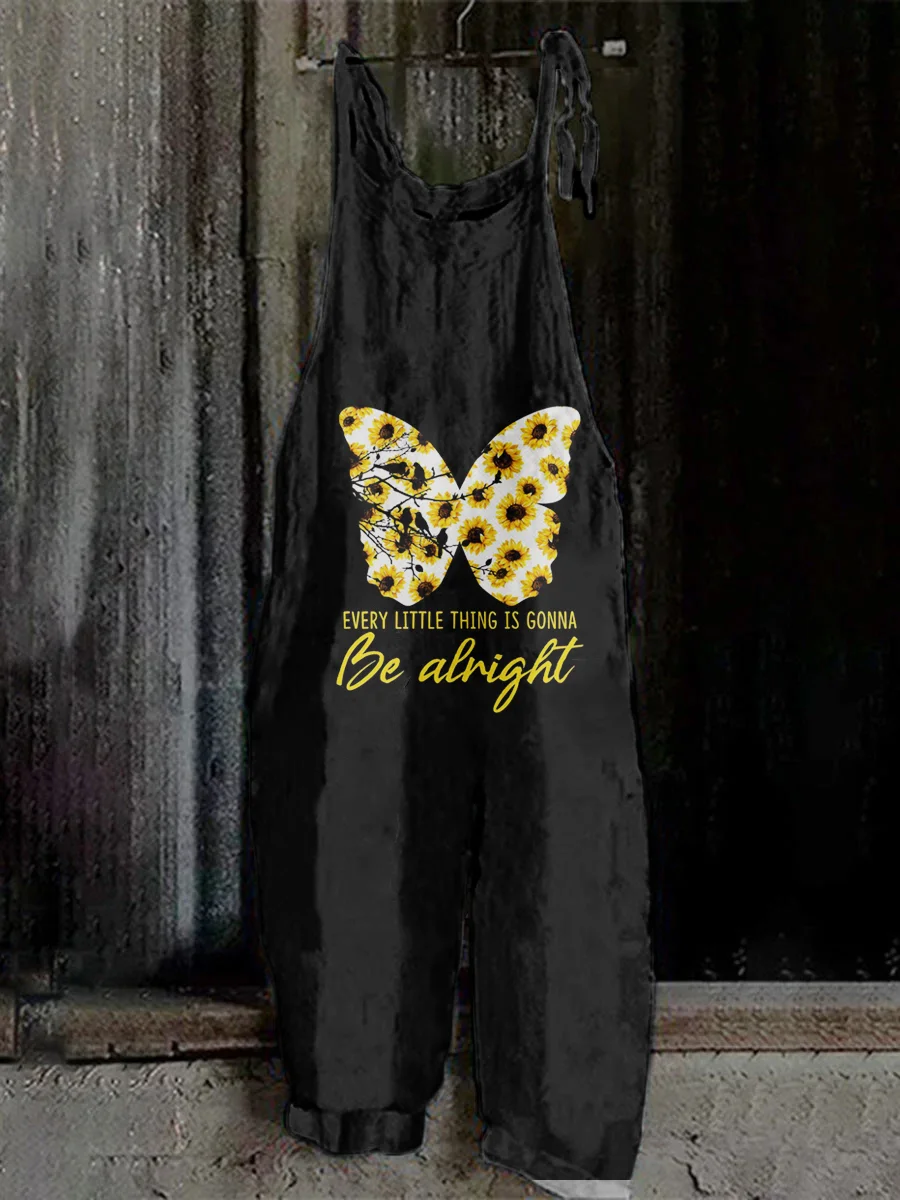 Butterfly and Sunflower Print Jumpsuit