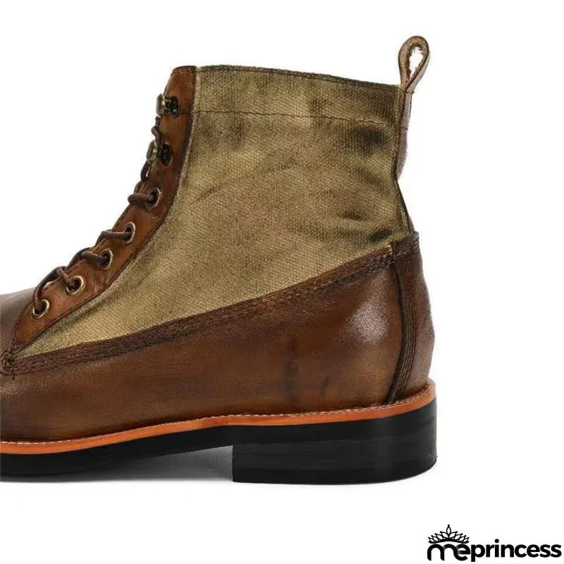 Men's Retro Casual Fashion Lace-Up Patchwork Design Martin Boots