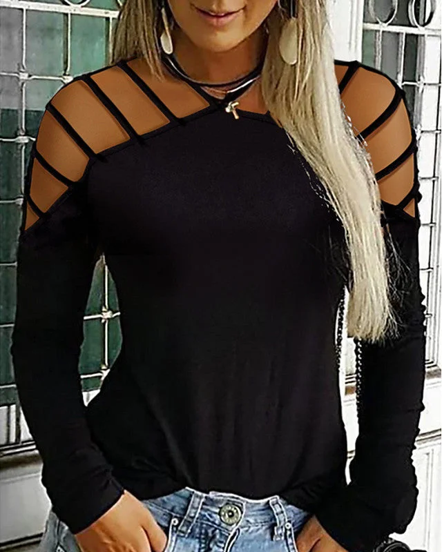 Women's Plus Size T-Shirt Solid Colored Sexy Long Sleeve Halter Neck Tops Basic Top Black Blue Wine-829