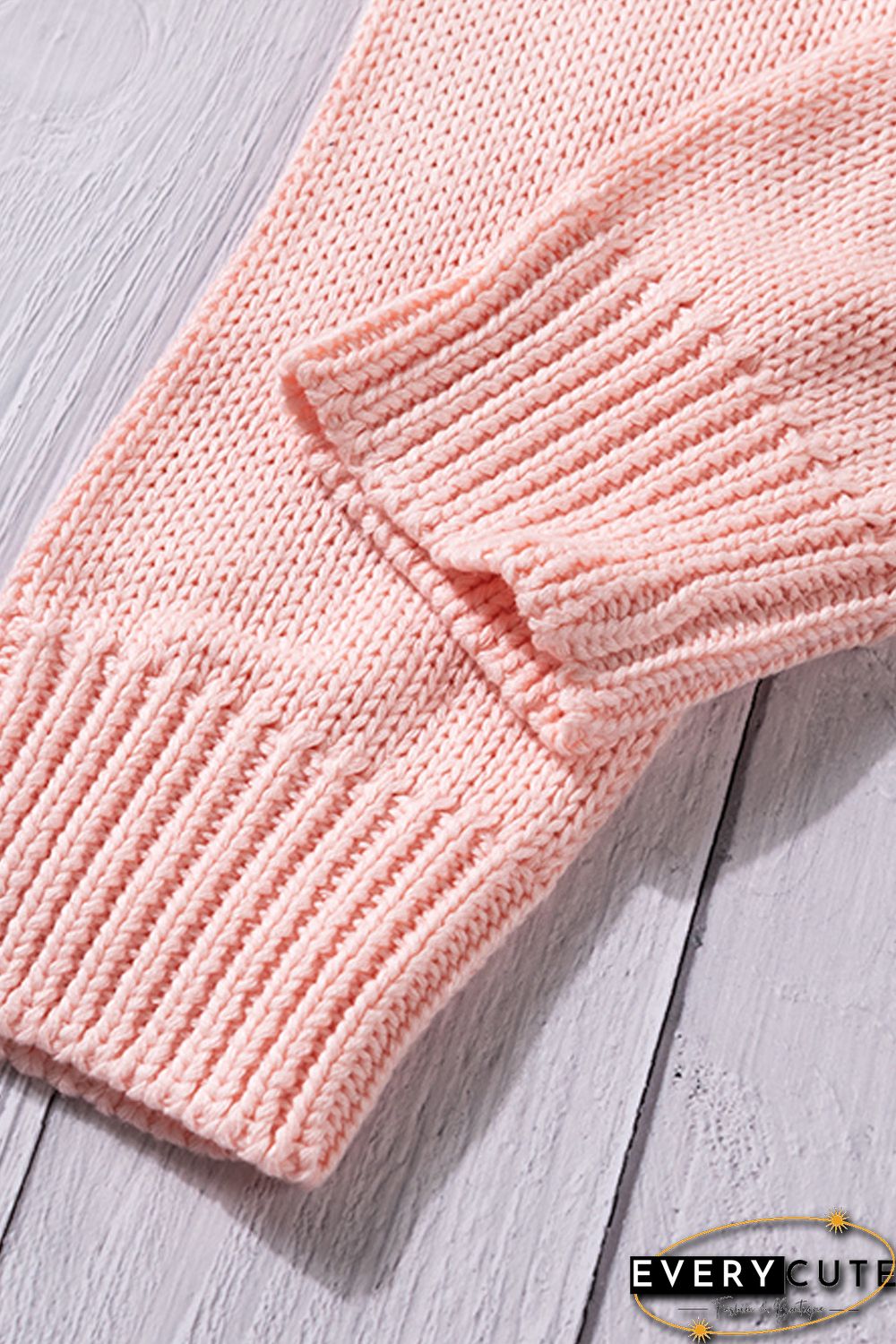 Pink Oversize Knitted Drop-shoulder Sleeve Sweater