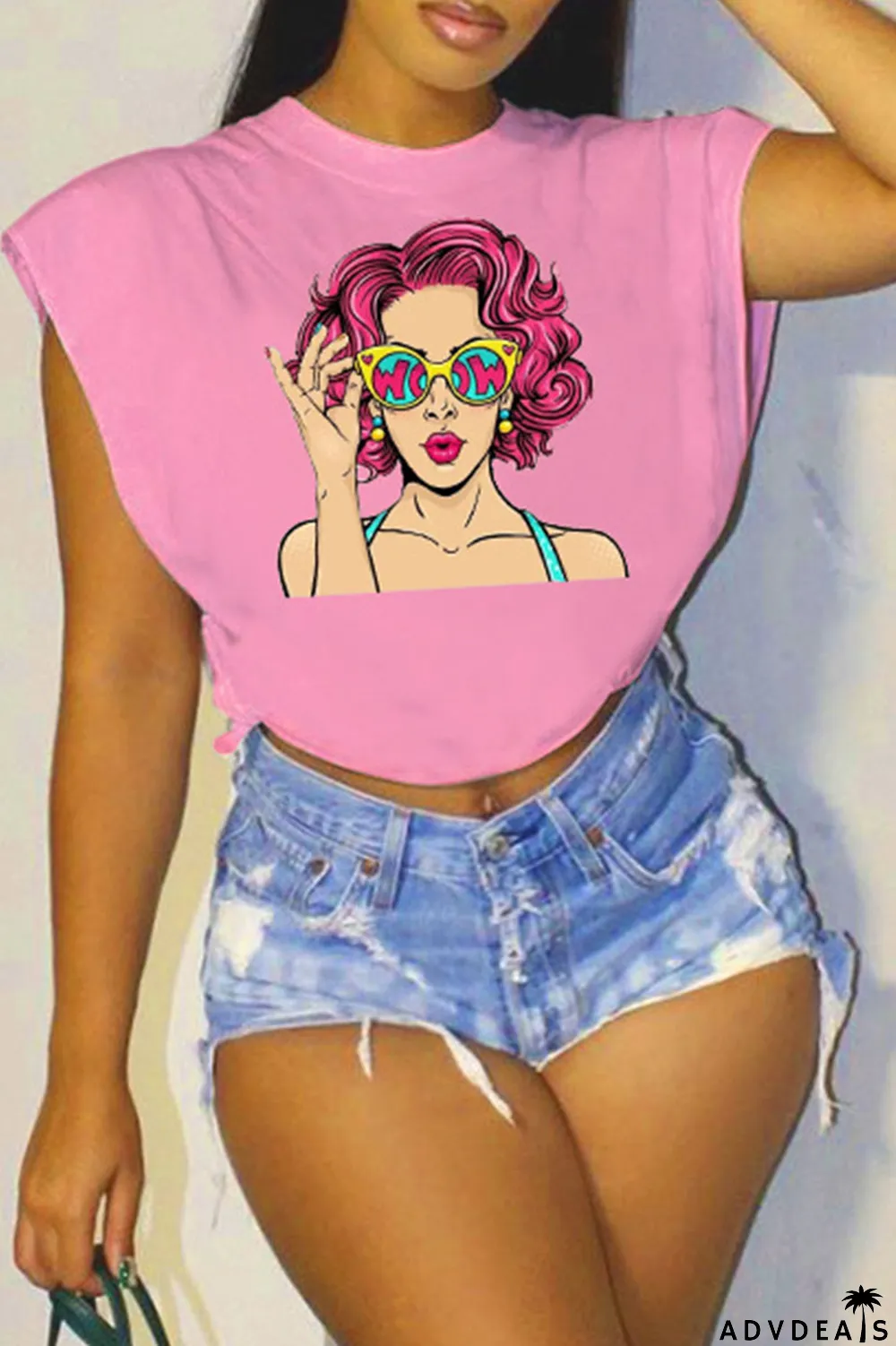 Rose Red Fashion Casual Print Patchwork O Neck T-Shirts