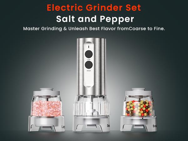 Product Introduction of ODIFORGO Electric Salt and Pepper Grinder Set 2025 New Update,Quick Switching of Silos, Stainless Steel Automatic Pepper Mill Grinder,USB Rechargeable 3 large-Capacity Stock Bins Adjustable Grinding Coarseness small kitchen gadgets  led salt shaker 3