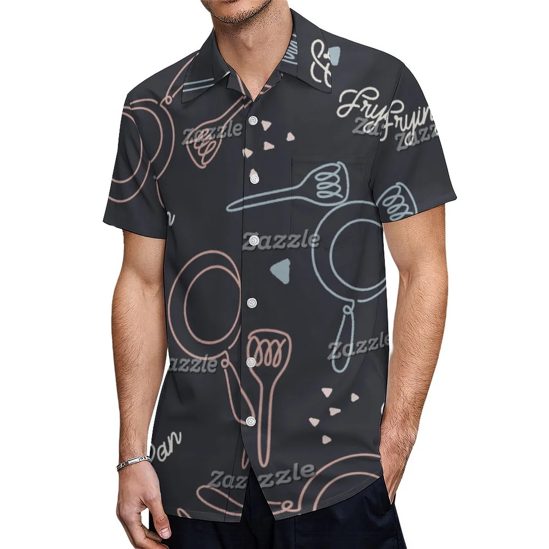 Short Sleeve Frying Pan Cooking Tools Hawaiian Shirt Mens Button Down Plus Size Tropical Hawaii Beach Shirts
