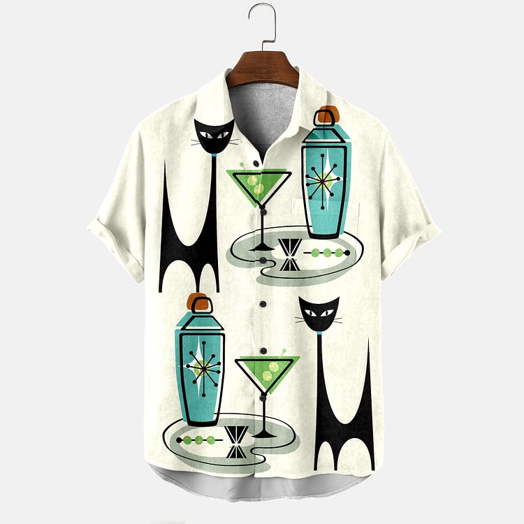 Men's cat cocktail print shirt